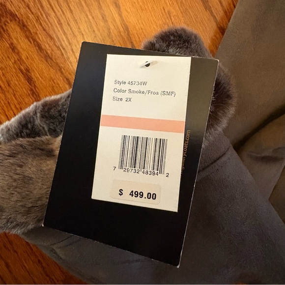 GALLERY COATS 2X NWT Smoke Faux Shearling Trim Coat  Plush Fur Collar & Cuffs - Picture 7 of 7